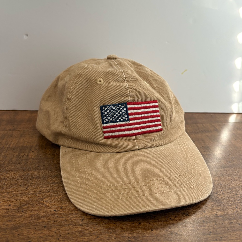 American Flag Hat Adjustable Strap Cap Tan Patch Casual Patriotic Cl